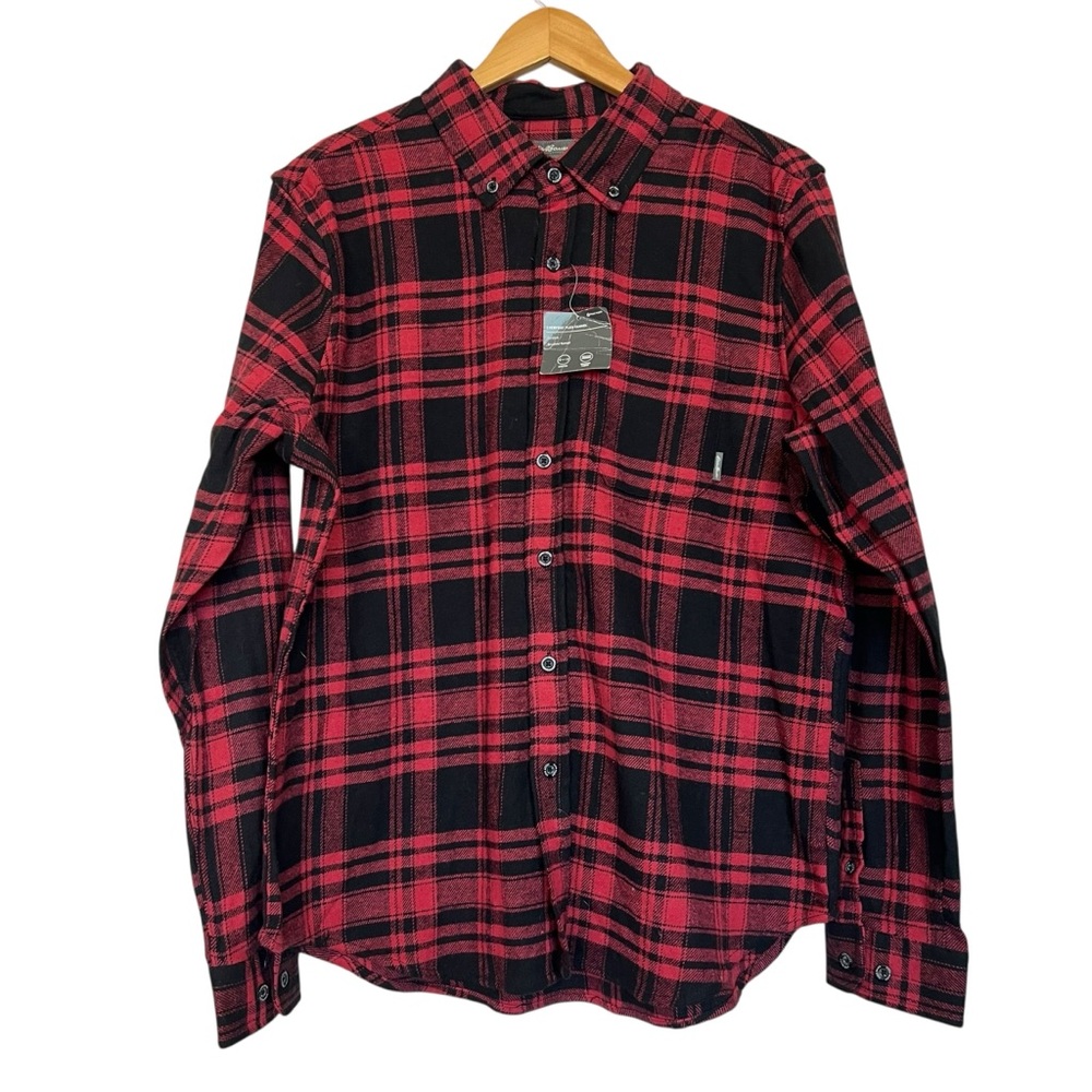 Eddie Bauer NWT Men’s Large Red and Black Buffalo Plaid Flannel Button Up Shirt